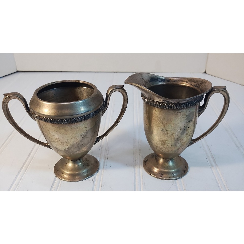 Vintage Glastonbury Plate Creamer & Sugar Bowl Set 1100 Silverplate Shabby Chic